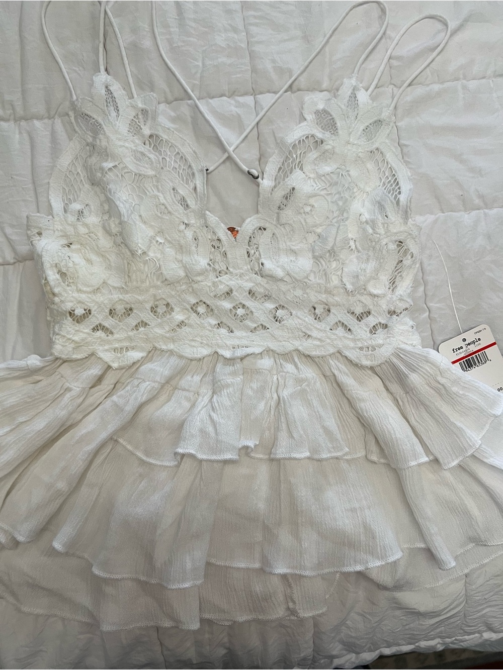 Lace-Trim White Ruffle Camisole Chemise
